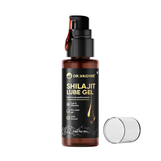 Dr. Vaidya’s Shilajit Lube Gel | First Ever Shilajit Infused Lube Gel | Enhances Performance & Stamina | Mess free | 100% Pure Himalayan Shilajit, Jaiphal & Cinnamon Oil, Ashwagandha | 50g