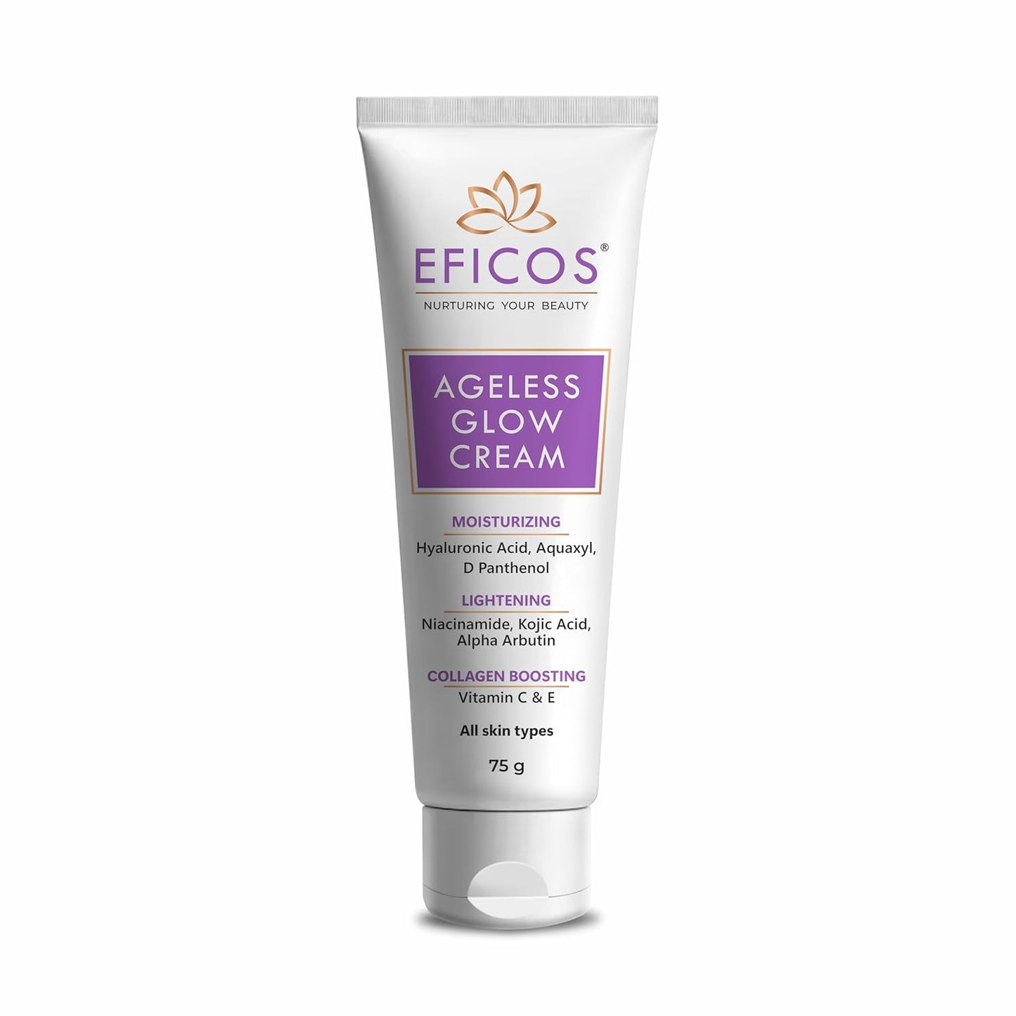 Ageless Glow Cream 3-in-1 Moisturizing, Brightening & Collagen Boosting Face Cream with Hyaluronic Acid, Kojic Acid, Vitamin C & E For All Skin Types 75g