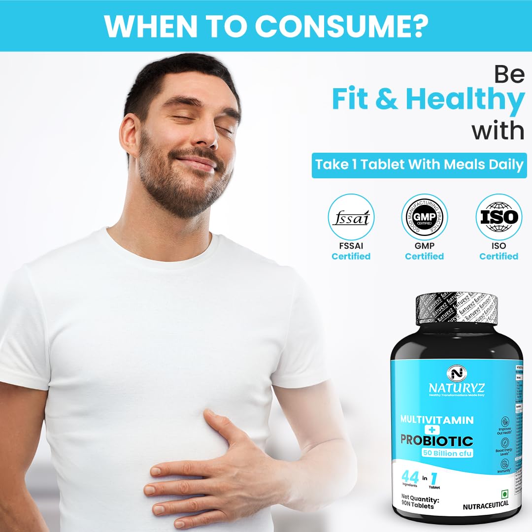 Man with a supplement bottle and text about fitness and health on a white background