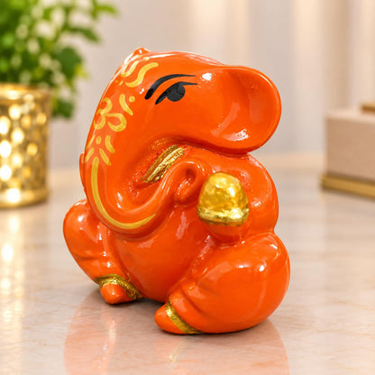 Resin Lord Ganesha Idol Car Dashboard 5x5cm (Orange)