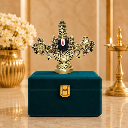 Gold Art India Lord Venkateswara Balaji Idol | Gold-Plated Antique Matte Finish Murti | 3.5 x 4.2 inch | Tirupati Balaji Statue for Home Mandir, Office & Gifting
