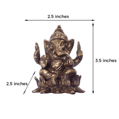 Antique Finish Lord Ganesha on Lotus Brass Idol (6.25 cm x 6.25 cm x 8.75 cm, Brown)
