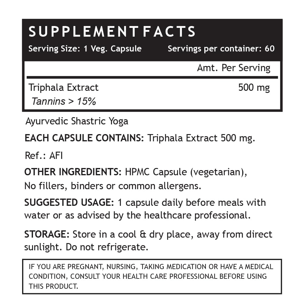 INLIFE Triphala Capsules | Tannins > 15% | Amlaki Haritaki and Bibhitaki | Digestion Support Supplement, 500 mg - 60 Vegetarian Capsules (Pack of 1)