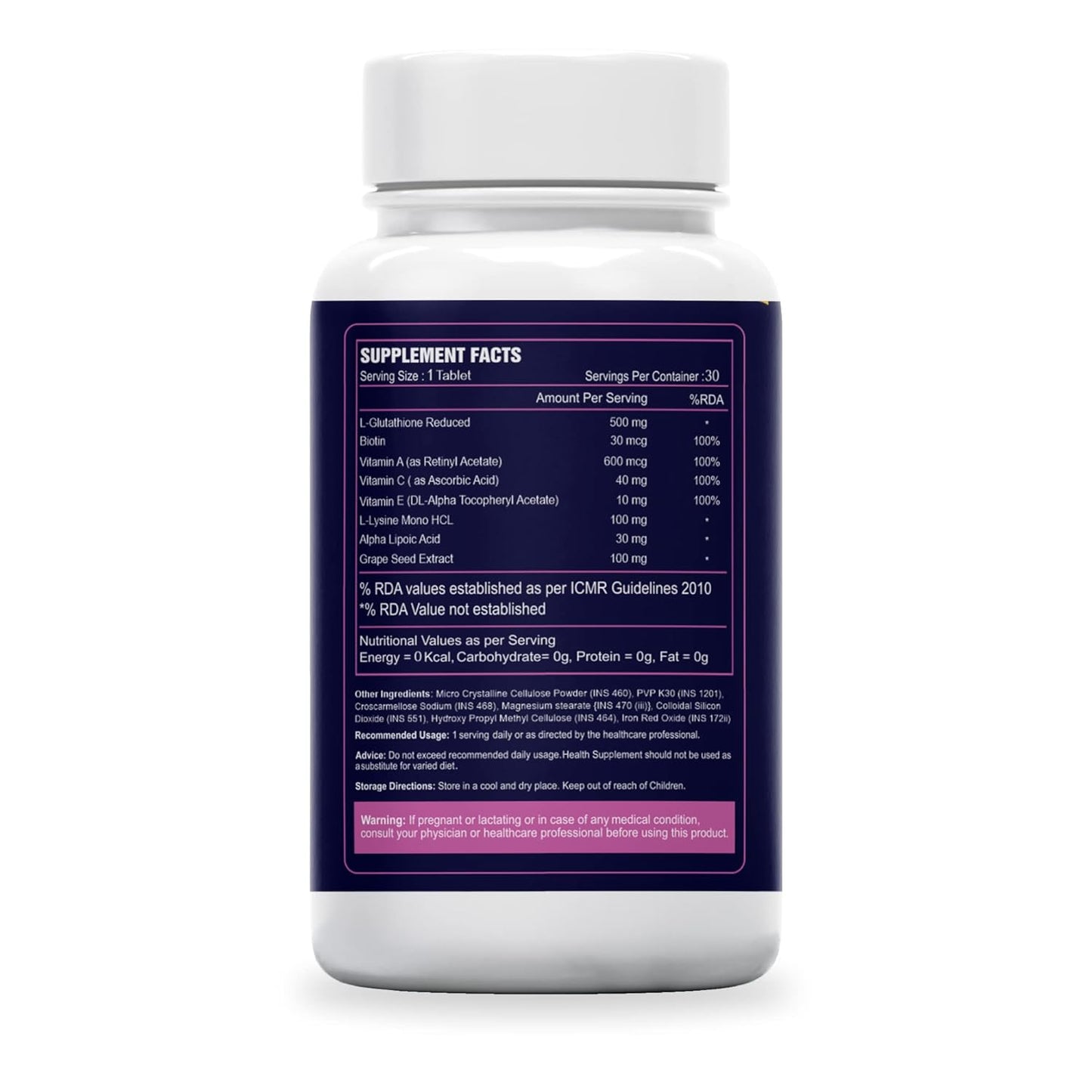 Sea Life Glutathione Tablets With Biotin, Vitamin A, C, E, Alpha Lipoic Acid, and Grape Seed Extract | for Healthy & Radiant Skin for Men & Women 30 Tablets