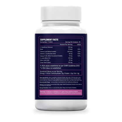 Sea Life Glutathione Tablets With Biotin, Vitamin A, C, E, Alpha Lipoic Acid, and Grape Seed Extract | for Healthy & Radiant Skin for Men & Women 30 Tablets