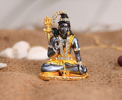Gold Plated Lord Shiva Statue Car Dashboard - Shiva Idol Showpiece - Lord Blessing Shiv Shankar Bholenath Deity Figurine Home Office Temple Art Decor.