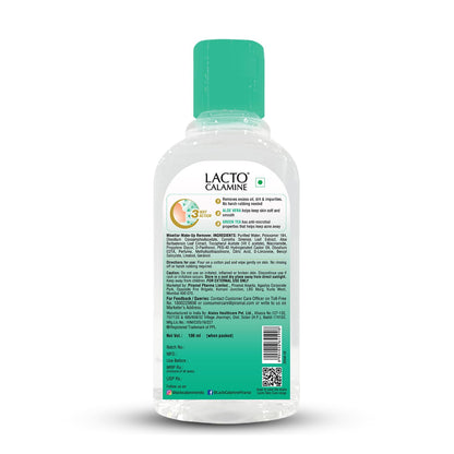 Lacto Calamine Micellar Water Make Up Remover Liquid | 100ml | With Aloe Vera, Green Tea & Niacinamide | Cleansing Water For Face That Removes Make-Up, Excess Oil & Impurities | Alcohol Free