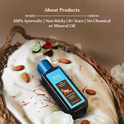 Blue Nectar Baby Oil with Pure Kumkumadi Oil for Glowing Skin | Ayurvedic Baby Massage Oil for New Born | 100% Natural & Safe Baby Product for Delicate Skin (17 Herbs, 200 ml)
