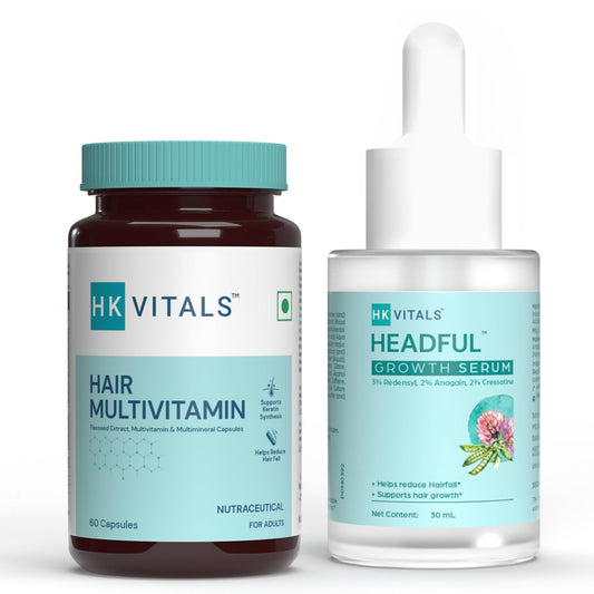 HealthKart HK Vitals Hair Re-Growth Kit| Controls Hairfall & Promotes New Hair Growth | Hair Multivitamin with Biotin (60 Capsules) & Hair Growth Serum with 3% Redensyl (30 ml) | Combo Pack