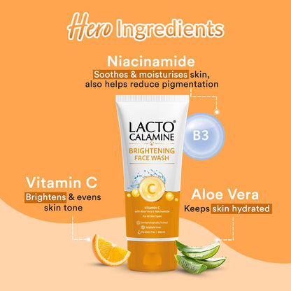 Lacto Calamine Vitamin C Face Wash | Pack of 1 x 100ml | Aloe Vera & Niacinamide Face Wash for Glowing Skin | Facewash that Exfoliates Skin & Reduces Pigmentation | No Parabens, No Sulphates