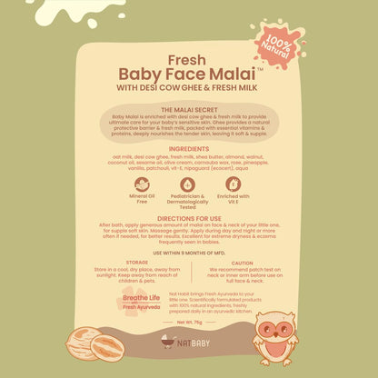Nat Habit Baby Face Cream – Multi-Nut, Oats & Vitamin E Baby Face Malai for deep, Long-Lasting Moisture, Protects Skin Barrier with Vit E, Chemical Free, Makes Skin Soft & Supple, 75ml