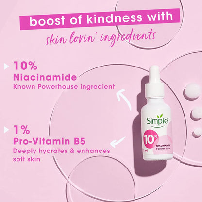 Simple skincare dropper bottle with ingredients on a pink background