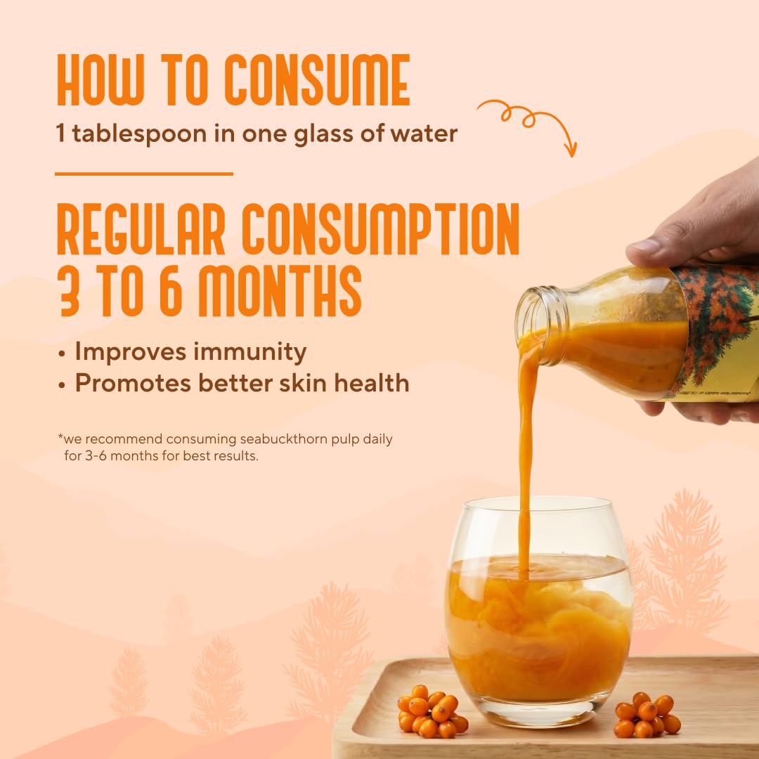 My Pahadi Dukan Himalayan Sea Buckthorn Pulp 300ml, Wild Berries, Rich in Omega 3 6 7 9 & Vitamin C, Herbal Seabuckthorn Juice, Supports Immunity, Skin & Gut Health, Lab Tested, Cold Pressed