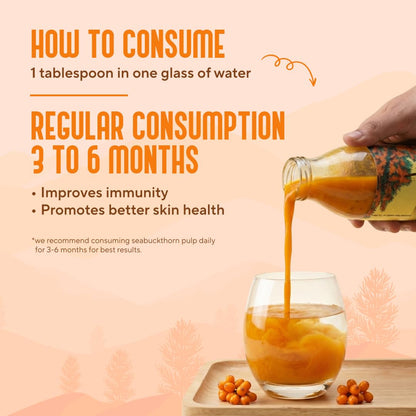 My Pahadi Dukan Himalayan Sea Buckthorn Pulp 300ml, Wild Berries, Rich in Omega 3 6 7 9 & Vitamin C, Herbal Seabuckthorn Juice, Supports Immunity, Skin & Gut Health, Lab Tested, Cold Pressed