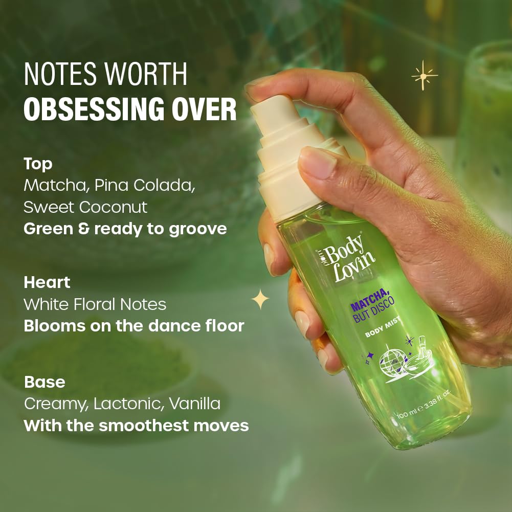 Plum BodyLovin’ Matcha, But Disco Body Mist | Zen Matcha Meets Groovy Vanilla | Long-Lasting | Lactonic Matcha Fragrance | With Notes Of Matcha, Lactonic & Creamy Vanilla | 100 ml