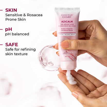 Conscious Chemist® 10% Azelaic Acid Cream | 50g | Face Cream for Men & Women, Moisturizer for Acne Prone Skin, Redness Relief, Soothe Irritation & Inflammation, All Skin Types - Azicalm