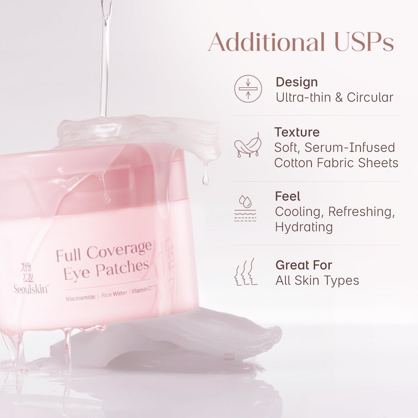 Seoulskin 360° Hydro Eye Patches | Brightens Dark Circles, Smooths Fine Lines & Reduces Puffiness | With Niacinamide, Rice Water & Vitamin C | 40 Patches