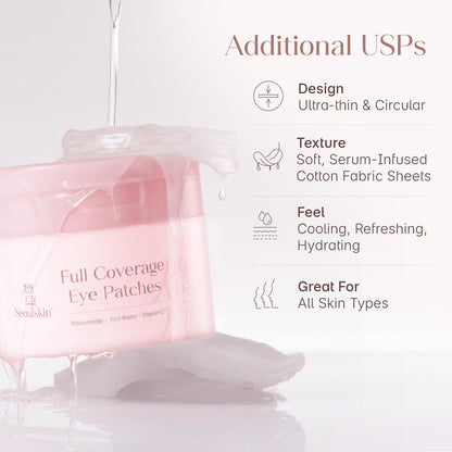 Seoulskin 360° Hydro Eye Patches | Brightens Dark Circles, Smooths Fine Lines & Reduces Puffiness | With Niacinamide, Rice Water & Vitamin C | 40 Patches