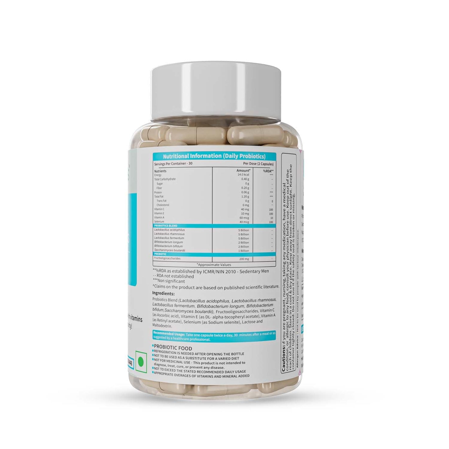 Neuherbs Acidophilus Daily Probiotics with Prebiotic, Blend of six healthy Probiotics (20 Billion CFU) with added Vitamin C, E & Selenium | For Immunity & Gut Health, Capsules 60 Count for Women & Men