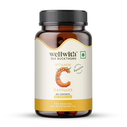 Wellwith Sea buckthorn Berry Powder Capsules – 60 Vegan Caps |Sea buckthorn capsules rich in Natural Vitamin C for Skin Glow & Collagen Boost | Pack of 1