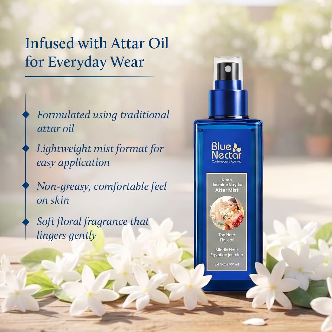 Blue Nectar Niraa Jasmine Nayika Body Attar | Perfume Mist for Women | Long-Lasting Jasmine Attar with Fig Leaf | Floral Body Mist Spray | Travel-Friendly (100 ml)