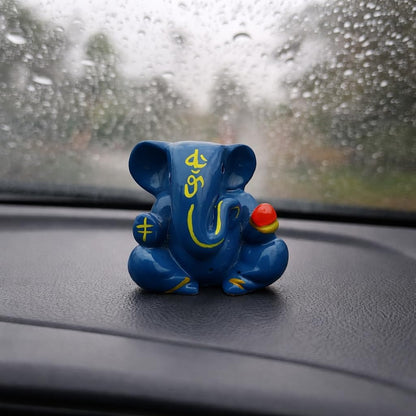 Resin Lord Ganesha Idol Car Dashboard 5x5cm (Blue)