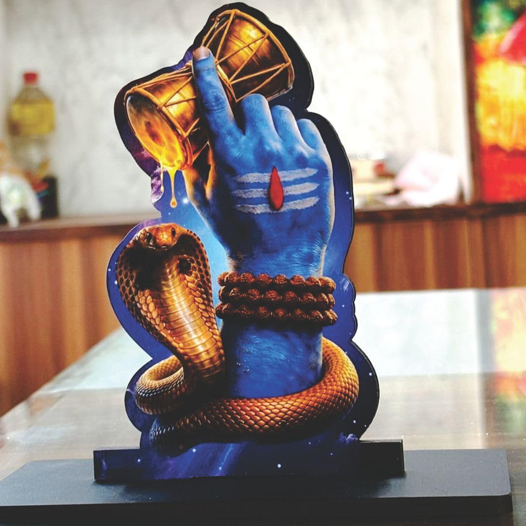 Wooden Lord Shiva Idol with Damru | Spiritual Tabletop Showpiece for Home, Office Desk, Temple, Living Room Decor, Religious Gift Item (5.7 x 6 Inch)