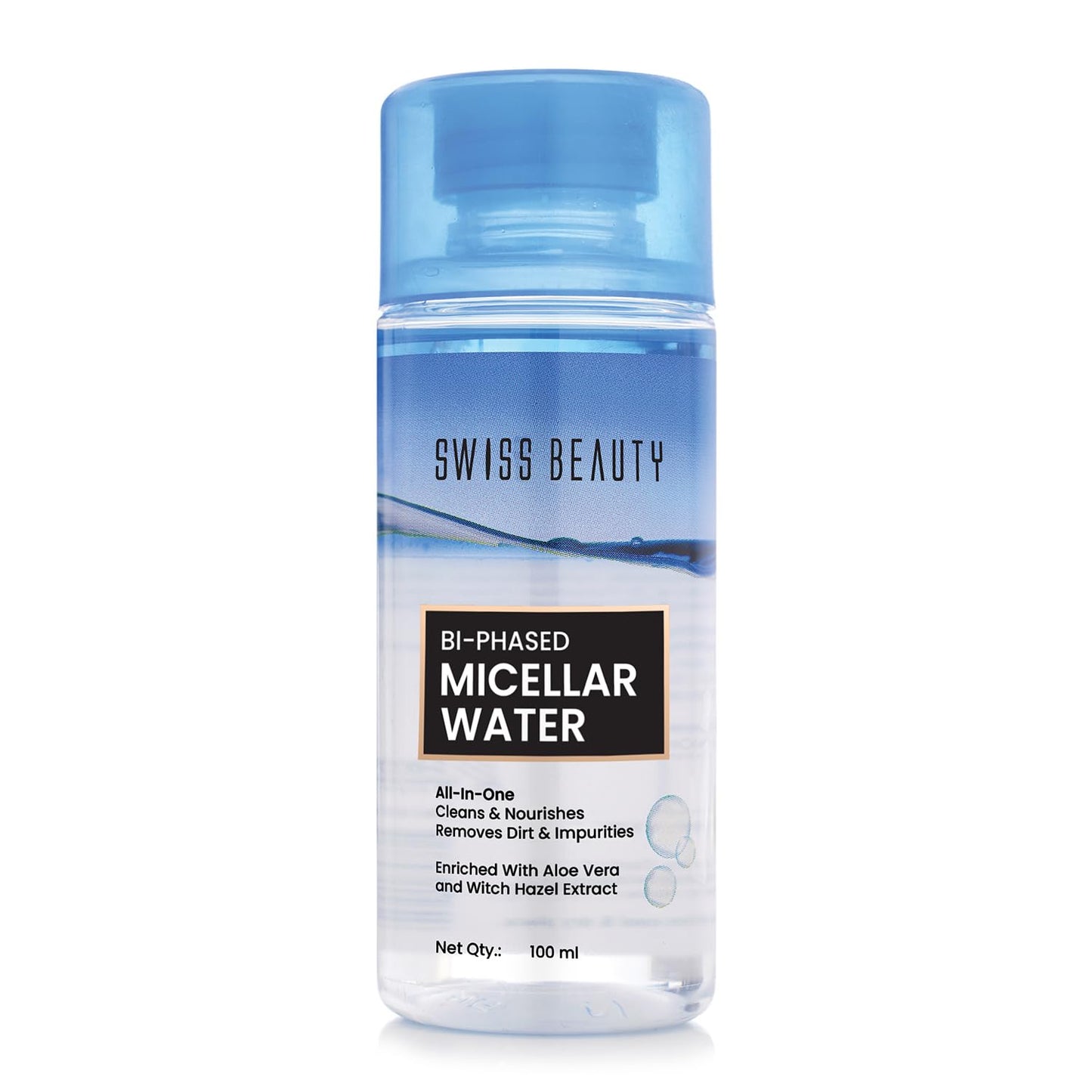 Swiss Beauty Bi-Phased Micellar Face Cleansing Water | Removes dirt, impurities and waterproof makeup | With Aloe vera and Witch Hazel | 100 ml