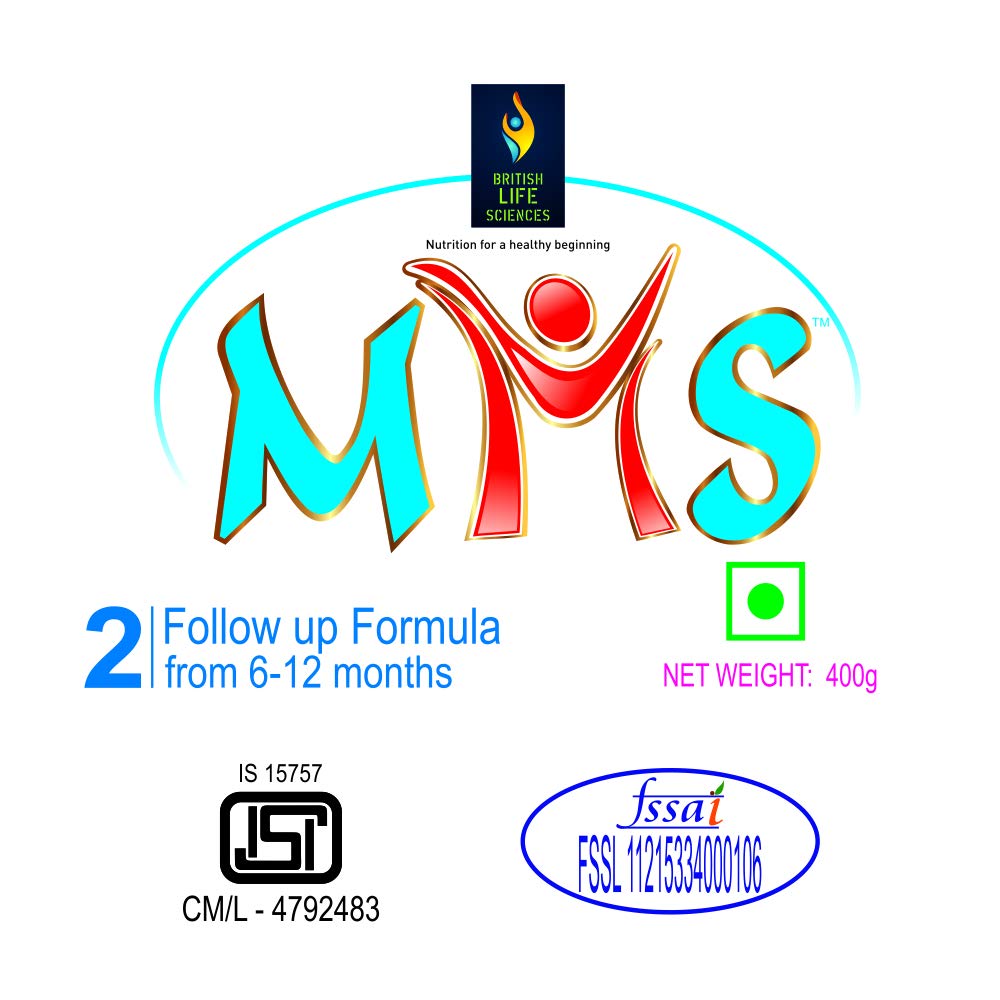 MMS follow-up formula label with logos and text on a white background