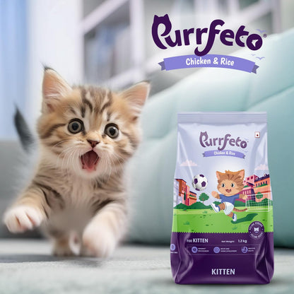 Purrfeto Kitten Dry Cat Food | Chicken & Rice | 1.2 kg |40% Reduction in Urinary Tract Diseases | Promotes Brain & Vision Development | Enhances Immunity |Improves Digestive Health