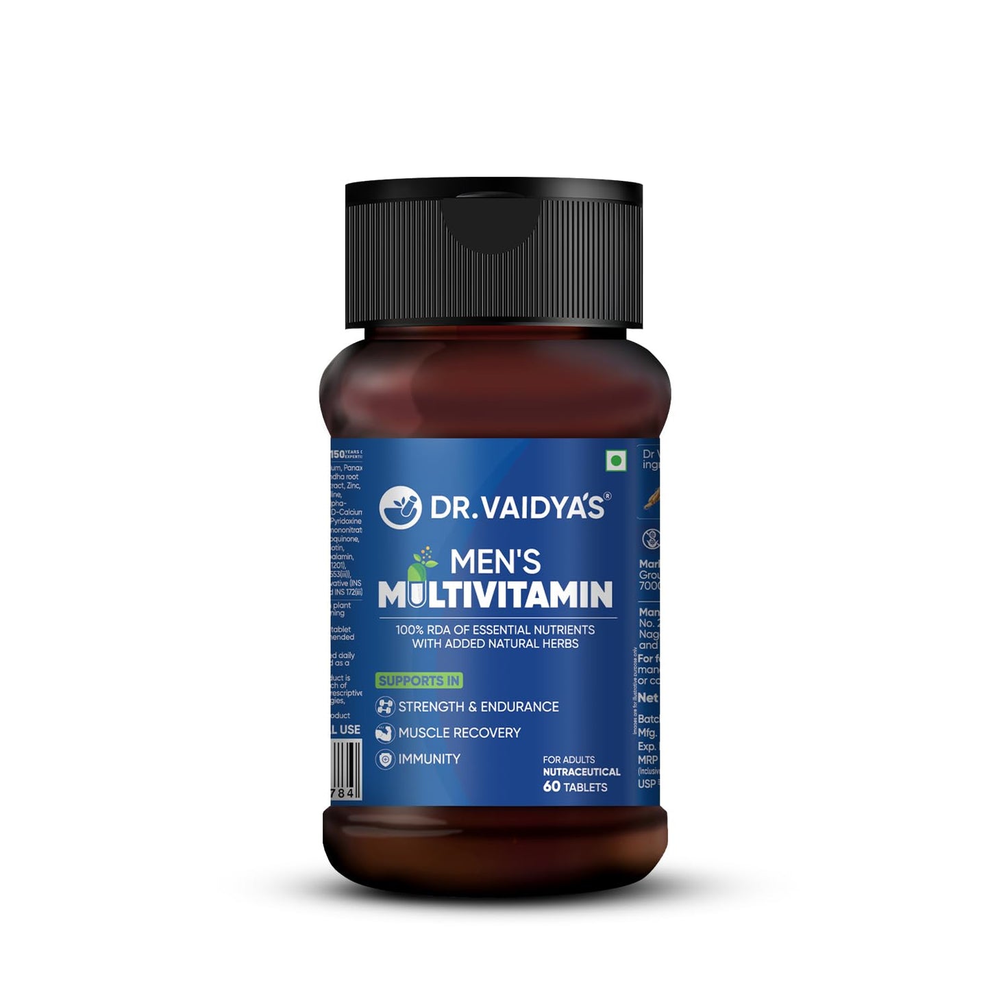 Dr. Vaidya’s Men’s Multivitamin Tablet | Natural Multivitamin for Men Enriched with Ayurvedic Herbs | Goodness of Vitamin C tablets, Vitamin D, Calcium, Vitamin D3, and Magnesium Supplement | 60 Tablets