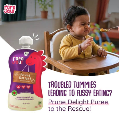 Rorosaur Baby Food Pouch | Prune Fruit Puree helps with constipation & indigestion for Baby and Toddlers,6+ Months, No more tummy problems | Ready to Eat, No Preservatives, No Added Sugar |100g each, Pk of 2