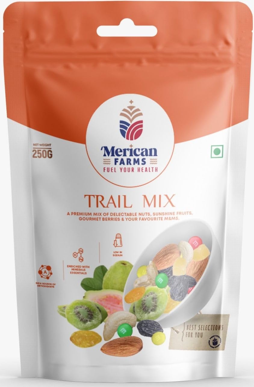 Merican Farms Trail Mix Assorted Mix Dry Fruits Healthy Dry Fruits Mix 250gm (Pack of 1) Healthy Anytime Snacking, Berries,Trail Mixes