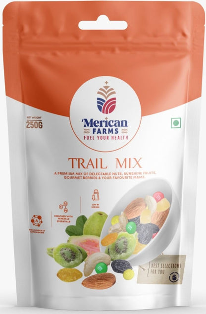 Merican Farms Trail Mix Assorted Mix Dry Fruits Healthy Dry Fruits Mix 250gm (Pack of 1) Healthy Anytime Snacking, Berries,Trail Mixes