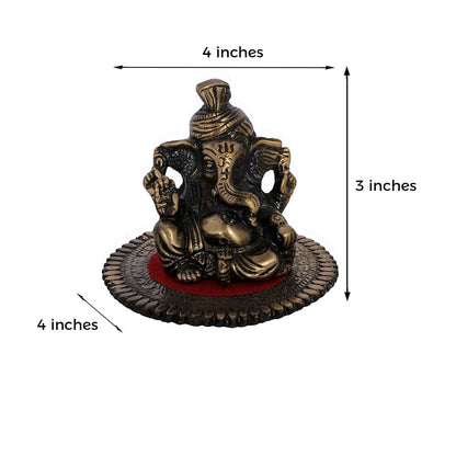 Pagdi Metal Lord Ganesha on Round Base (10.2 cm x 10.2 cm x 7.6 cm, Brown)