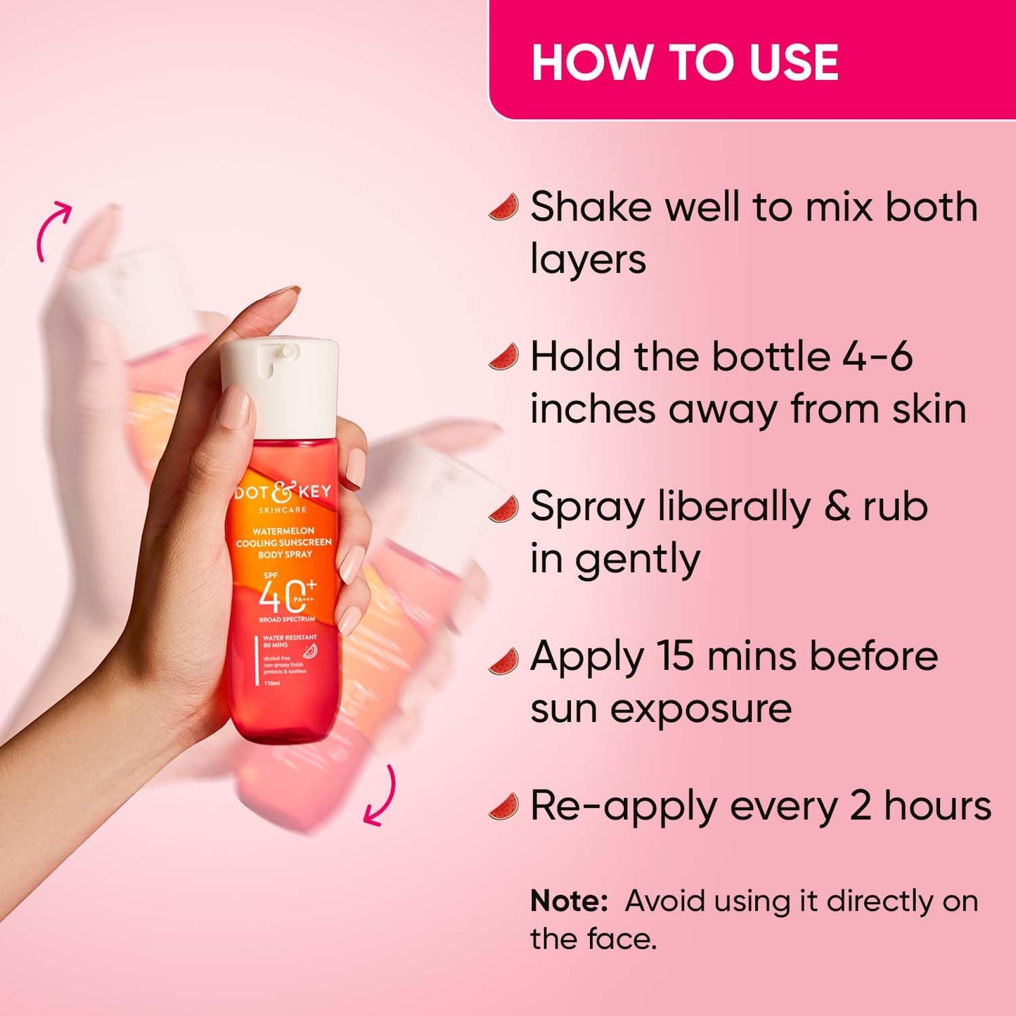 Zephivo DOT & KEY Watermelon Cooling Sunscreen Body Spray Spf 40 Pa+++ For All Skin Types - 110Ml|Sun Protection Lotion|Broad Spectrum Uv Protection|Alcohol Free|Non Greasy & Non Sticky|For Women & Men
