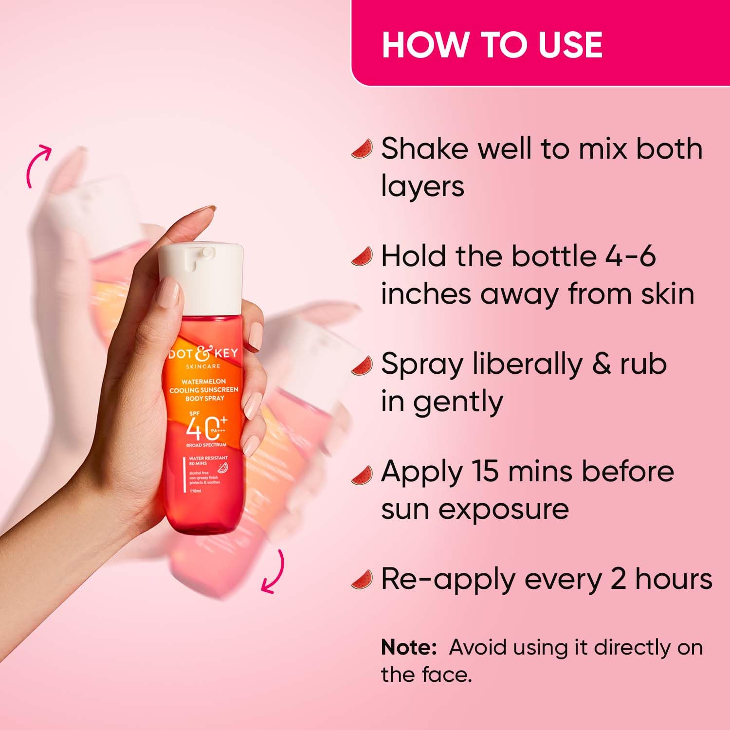 Zephivo DOT & KEY Watermelon Cooling Sunscreen Body Spray Spf 40 Pa+++ For All Skin Types - 110Ml|Sun Protection Lotion|Broad Spectrum Uv Protection|Alcohol Free|Non Greasy & Non Sticky|For Women & Men
