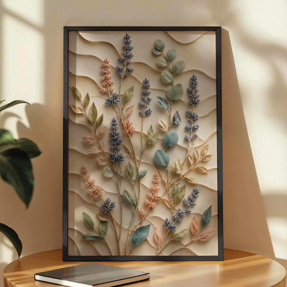 Floral Botanical Wall Painting with Frame | Premium Textured Flower & Leaf Artwork, Pastel Nature Wall Decor Framed for Living Room Bedroom Office and Home Decoration (Art-11,13x19inch)