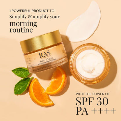 Ras Luxury Oils Super Charge Day Cream with Multivitamin SPF 30 PA++++ Goji Berry & Ceramides | Moisturizer for Glowing Skin with 72HR Hydration | Protection from UVA & UVB | Luxury Skincare