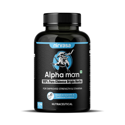 Nirvasa Alphaman Tablet, 100% Pure Chinese Origin Herbs for Improved Strength and Stamina, enriched with Horny Goat Weed, Tribulus Terrestris, Maca Root, Piperine Vegeterian 30 Tablet