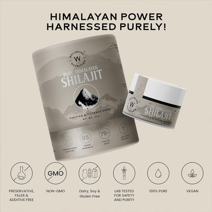 Wellbeing Nutrition Pure & Natural Himalayan Shilajit Original Resin 20g for Strength, Stamina & Performance | Shilajit Resin for Men & Women with 75% Fulvic Acid & 85 Trace Minerals | Lab Tested