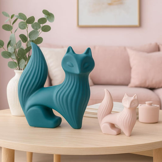 Wise Fox Statues for Home Decor | Resin Figurine - (Set of 2, Multicolor)