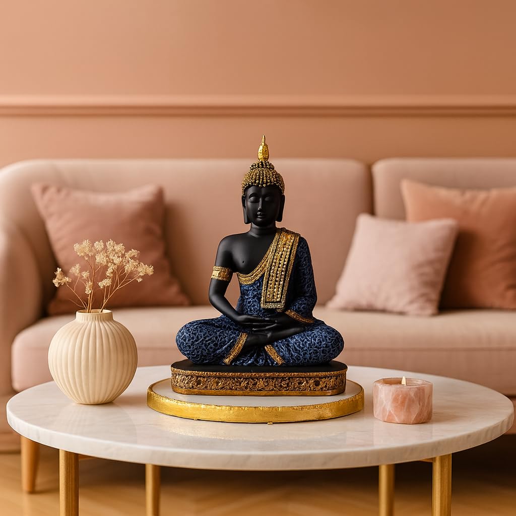 Beautiful Resin Meditating Buddha Statue for Home Decor (Pack of 1, Purple & Black)