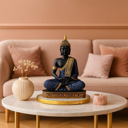 Beautiful Resin Meditating Buddha Statue for Home Decor (Pack of 1, Purple & Black)