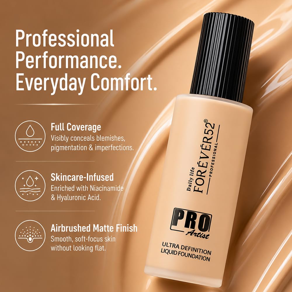 Daily Life Forever52 Pro Artist Ultra Definition Liquid Foundation| Long Lasting, Full Coverage, 24H, Waterproof & Sweatproof, Lightweight Hydrating, Oil-Free Formula - Honey (BUF007) 60ML