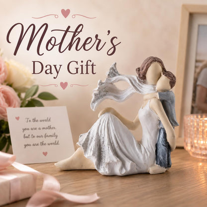 Mother and Baby Son Statue Showpiece, Handmade Mother and Child Sculpture for Home Decor, Birthday Gift, Table Top, Mother's Day, All Occasion (5.5x2.8x5.4 Inches)