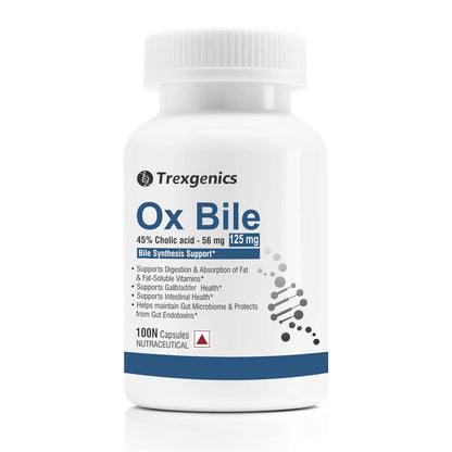 Trexgenics BILE EXTRACT 125 mg 45% CHOLIC ACID Bile Synthesis Support (100 Capsules) (Pack of 1).