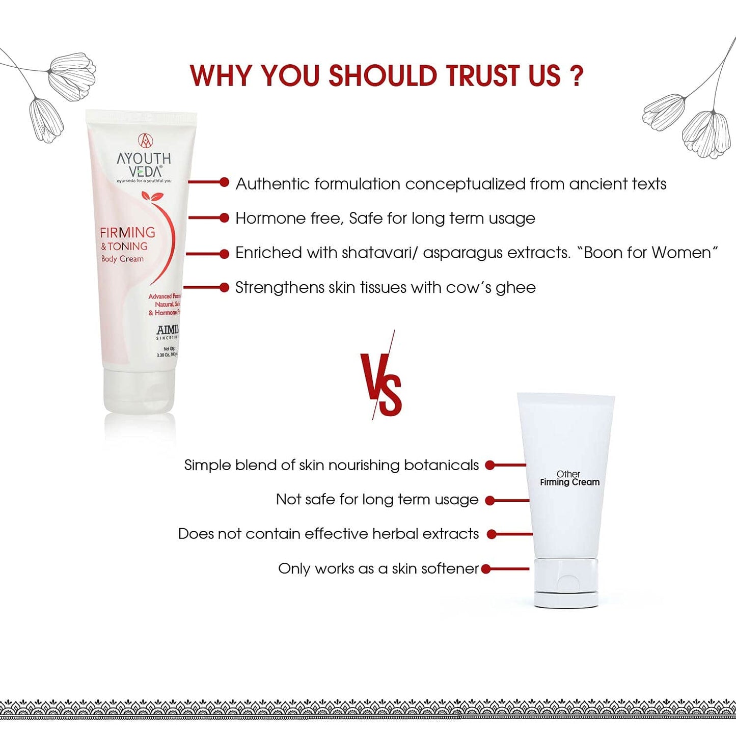 Ayouthveda Firming & Tonning Body Cream | Enriched With Satavari | Strengthnes Skin Tissues | Deeply Nourishes Skin & Keep It Moisturized | Ideal For Daily Use (Pack of 1; 100g)