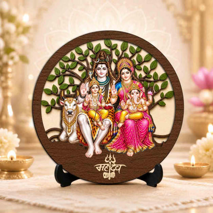 Plan To Gift Shiv Parivar Wooden Murti for Home Mandir, Prayer Room, Table Top Decor & Spiritual Gifting - 5x5 Inch
