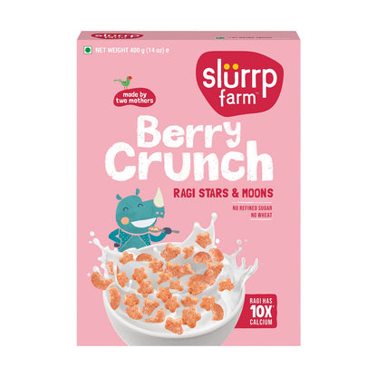 Slurrp Farm Berry Crunch Strawberry Cereal | No Maida, No Refined Sugar, No Added Colour | Ragi Stars and Moons | Healthy Breakfast | 300 g